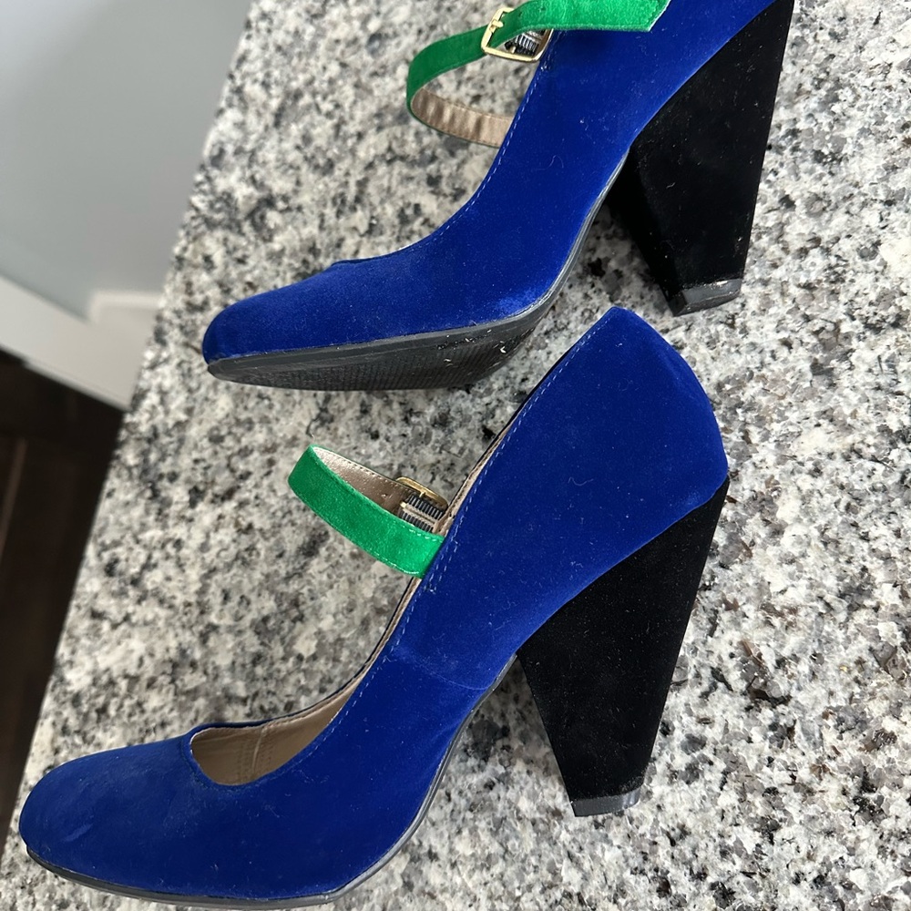Qupid Blue and Green Chunky Heels